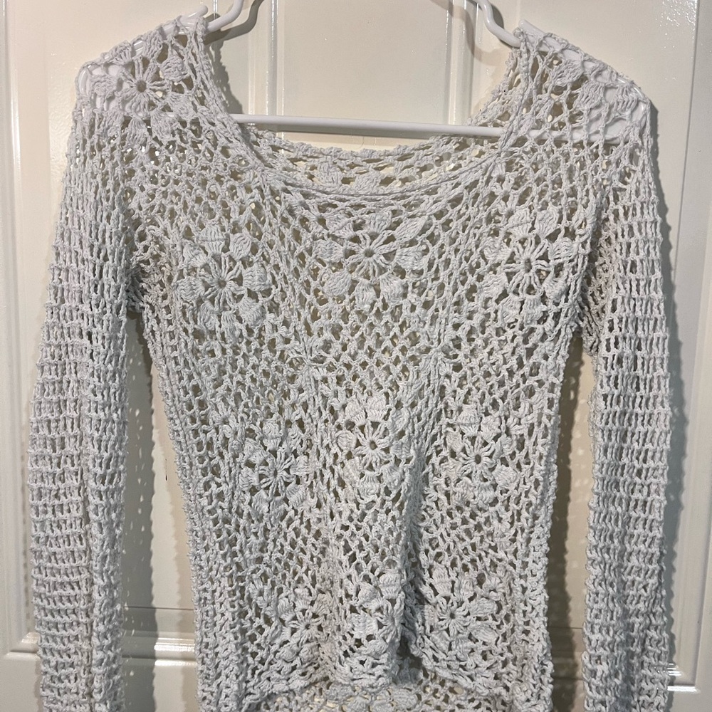 White Crochet Long Sleeve Top